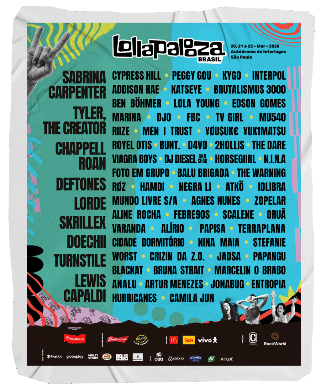 Lollapalooza Brasil 2026 serve line-up de milhões com Sabrina Carpenter, Tyler, Lorde e até Addison Rae