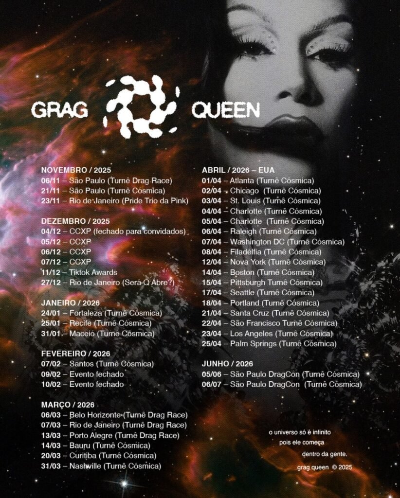 Grag Queen apresenta agenda nacional e internacional e firma nova Era com a turnê “Cósmica”
